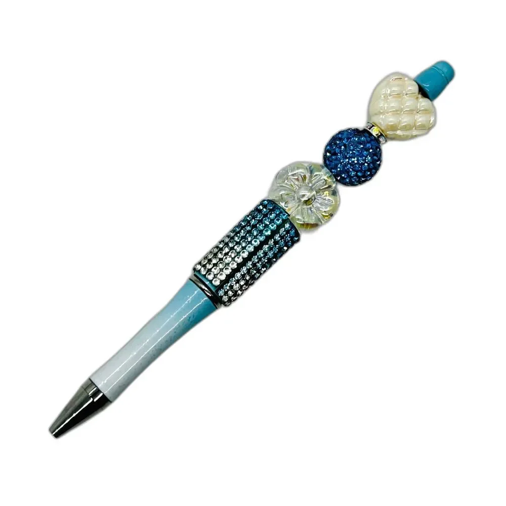 Unique Handmade Blue Ombre Iridescent Crystals Beaded Pen